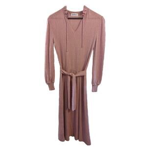 Vintage Garland Long Sleeve V Neck Blush Pink Knit Midi Sweater Dress Small